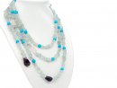 9763/ Necklace - aquamarine, amethyst, turquoise, rose...