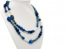 Collier - agate et perles de culture, bleu blanc - 105 cm...