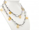 Cord necklace in silver with citrines and cultured pearls