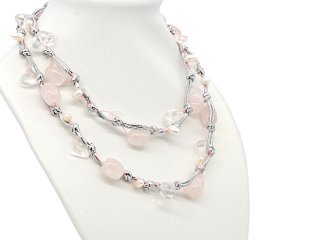 Halskette - Bergkristall, Perlen und Rosenquarz - 92 cm / 9894