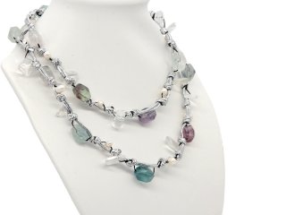 Silver necklace with fluorite and cultured pearls