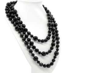 Long necklace made from faceted black onyx beads
