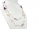 Halskette - silbern, Perlen, Rosenquarz und Amethyst - 100 cm /9906