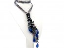 Halskette, dreireihig -  Onyx und blaue...