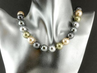 9577/ Necklace - shell pearls, 14 mm, multicolor, circonia-clasp