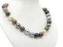 Necklace - shell pearls 14 mm green multicolor,...