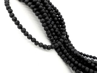 Pierced, black, round lava beads