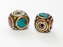 Element cube -bronze with turquoise and coral...