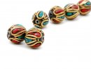 Two bronze beads with turquoise and coral