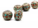 Jewellery bead made of metal, turquoise and coral