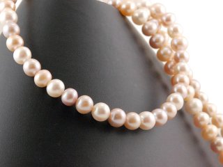 Cordon de perle de culture - presque ronde 8 mm multicolore, longueur 39,5 cm /7026