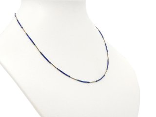 Thin necklace in silver, turquoise and lapis lazuli