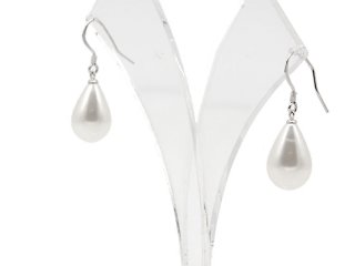 Boucles doreilles - perles en coquillage blanches, forme de goutte, 12x18mm /8590