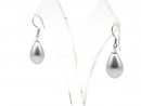 Ear pendants - shell pearl, drops, grey, 10x16 mm /8592