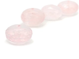 A pierced, faceted rose quartz rondelle