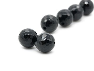 Two faceted black tourmaline beads