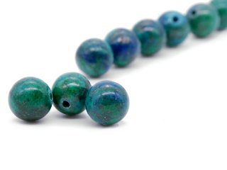 Three pierced malachite-azurite spheres
