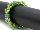 Bracelet - Cultured pearls and agate, green/8952
