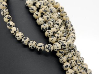 Jasper dalmatian strand - 10 mm, beige black /5541