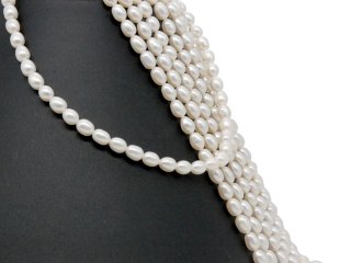 Cordon de perle de culture - baroque 5x7 mm blanc, longueur 37,5 cm /7100