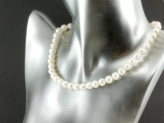 Cordon de perle de culture - presque ronde 7x8 mm blanc, longueur 37,5 cm /7075