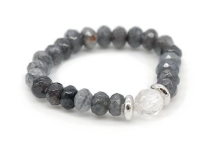 Flexible ring with gemstones and silver on a rubber band