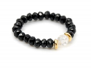 Ring - Onyx, rock crystal and gold plated silver /8204