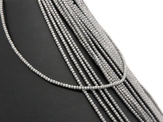 Frosted, pierced, faceted haematite beads